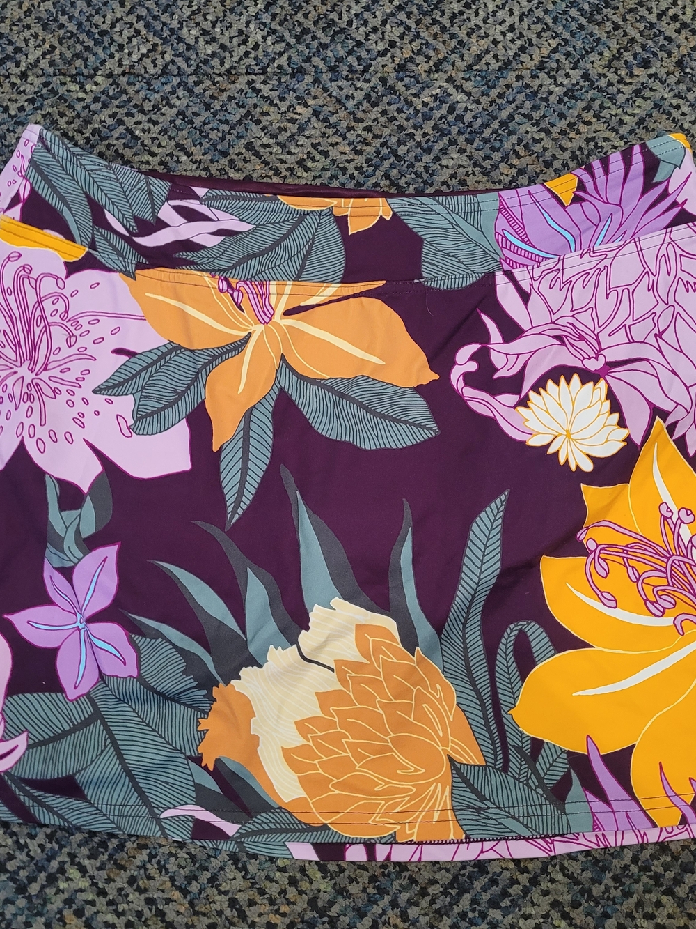 Lands' End Multicolor Floral Stretch Skirt — Plum, Mustard & Lavender Accents